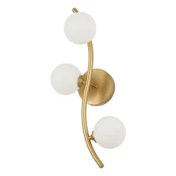 Brass 3-Light Frosted Glass Globe Semi Flush Wall Lamp