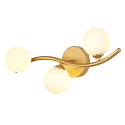 Brass 3-Light Frosted Glass Globe Semi Flush Wall Lamp