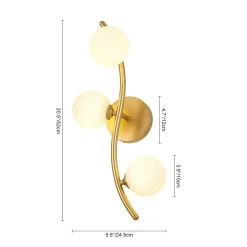 Brass 3-Light Frosted Glass Globe Semi Flush Wall Lamp