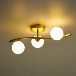 Brass 3-Light Frosted Glass Globe Semi Flush Wall Lamp