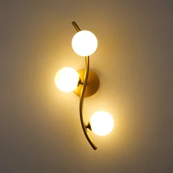 Brass 3-Light Frosted Glass Globe Semi Flush Wall Lamp