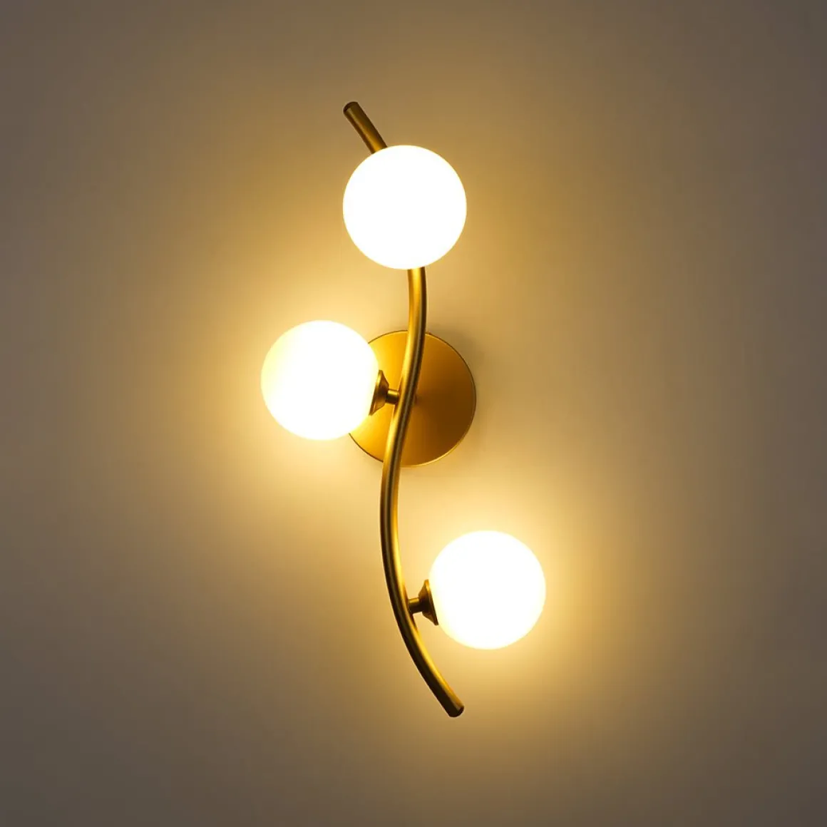 Brass 3-Light Frosted Glass Globe Semi Flush Wall Lamp