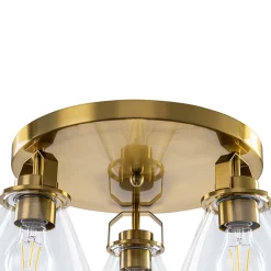 Brass 3-Light Glass Conical Shade Round Ceiling Light
