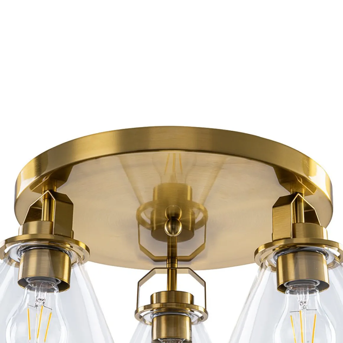 Brass 3-Light Glass Conical Shade Round Ceiling Light