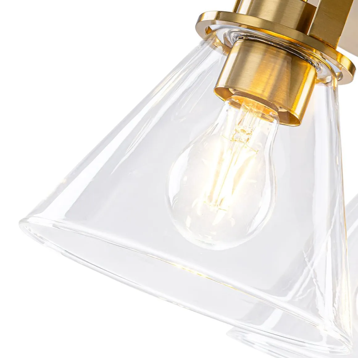 Brass 3-Light Glass Conical Shade Round Ceiling Light