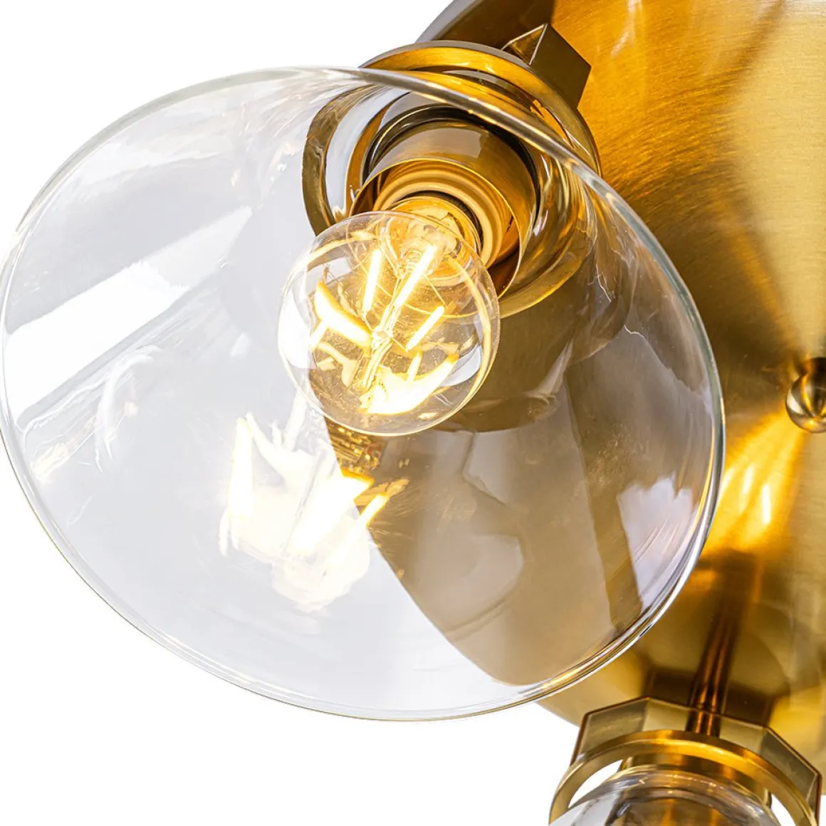 Brass 3-Light Glass Conical Shade Round Ceiling Light