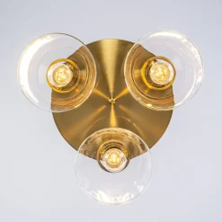 Brass 3-Light Glass Conical Shade Round Ceiling Light