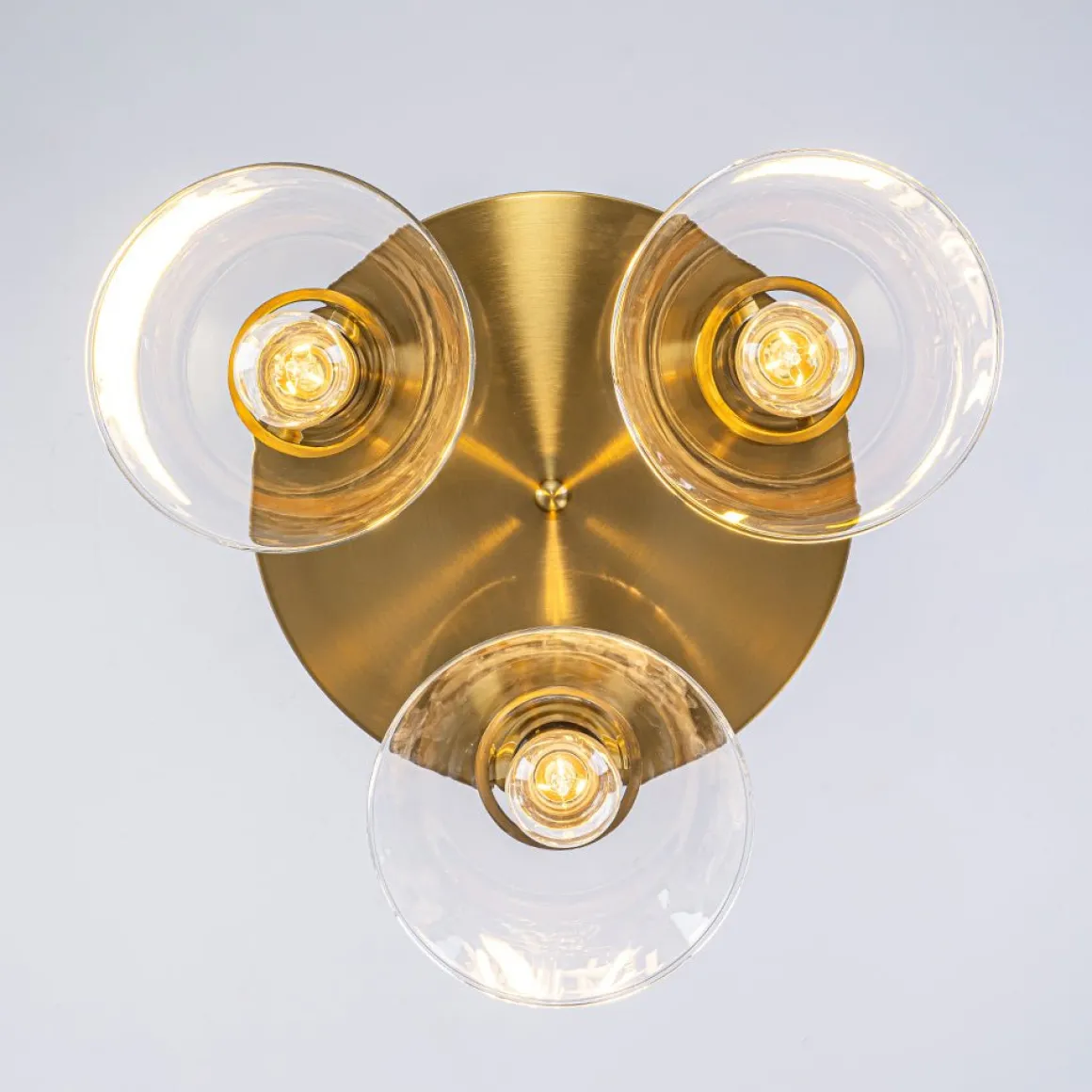 Brass 3-Light Glass Conical Shade Round Ceiling Light