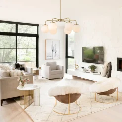 Brass 6-Light Milky White Globe Round Chandelier