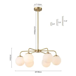 Brass 6-Light Milky White Globe Round Chandelier