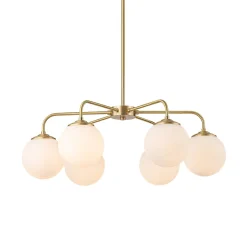 Brass 6-Light Milky White Globe Round Chandelier