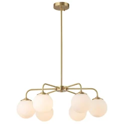 Brass 6-Light Milky White Globe Round Chandelier