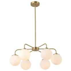 Brass 6-Light Milky White Globe Round Chandelier