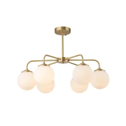 Brass 6-Light Milky White Globe Round Chandelier