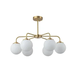 Brass 6-Light Milky White Globe Round Chandelier