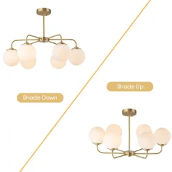 Brass 6-Light Milky White Globe Round Chandelier