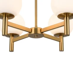 Brass 4-Light Opal Glass Globe Round Sputnik Chandelier