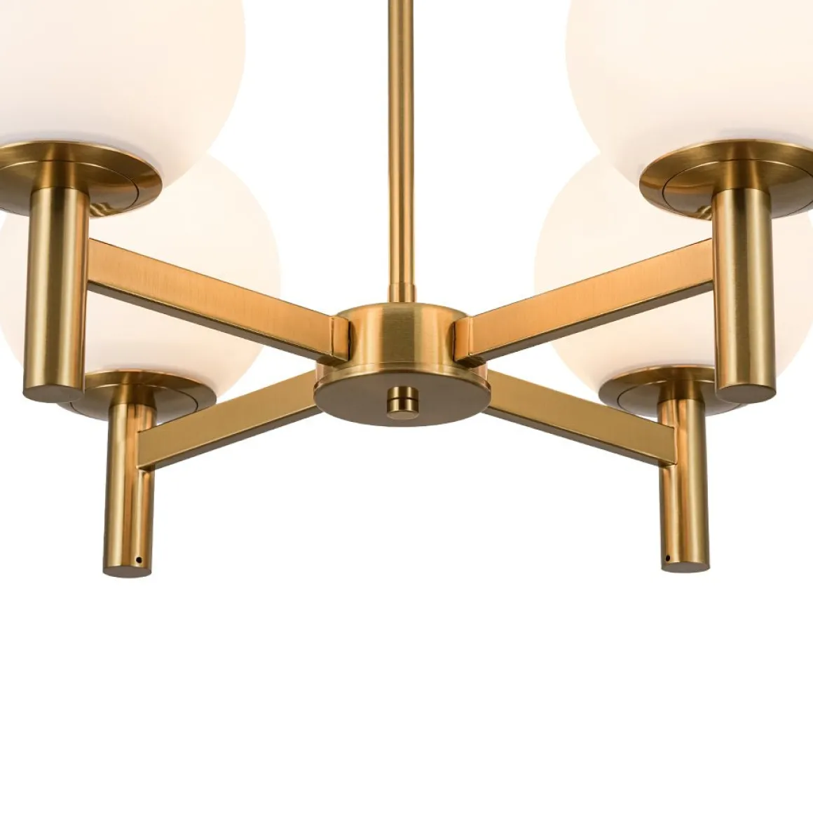 Brass 4-Light Opal Glass Globe Round Sputnik Chandelier