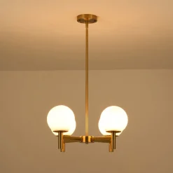 Brass 4-Light Opal Glass Globe Round Sputnik Chandelier
