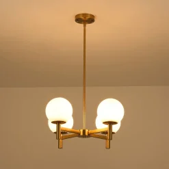 Brass 4-Light Opal Glass Globe Round Sputnik Chandelier