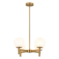 Brass 4-Light Opal Glass Globe Round Sputnik Chandelier