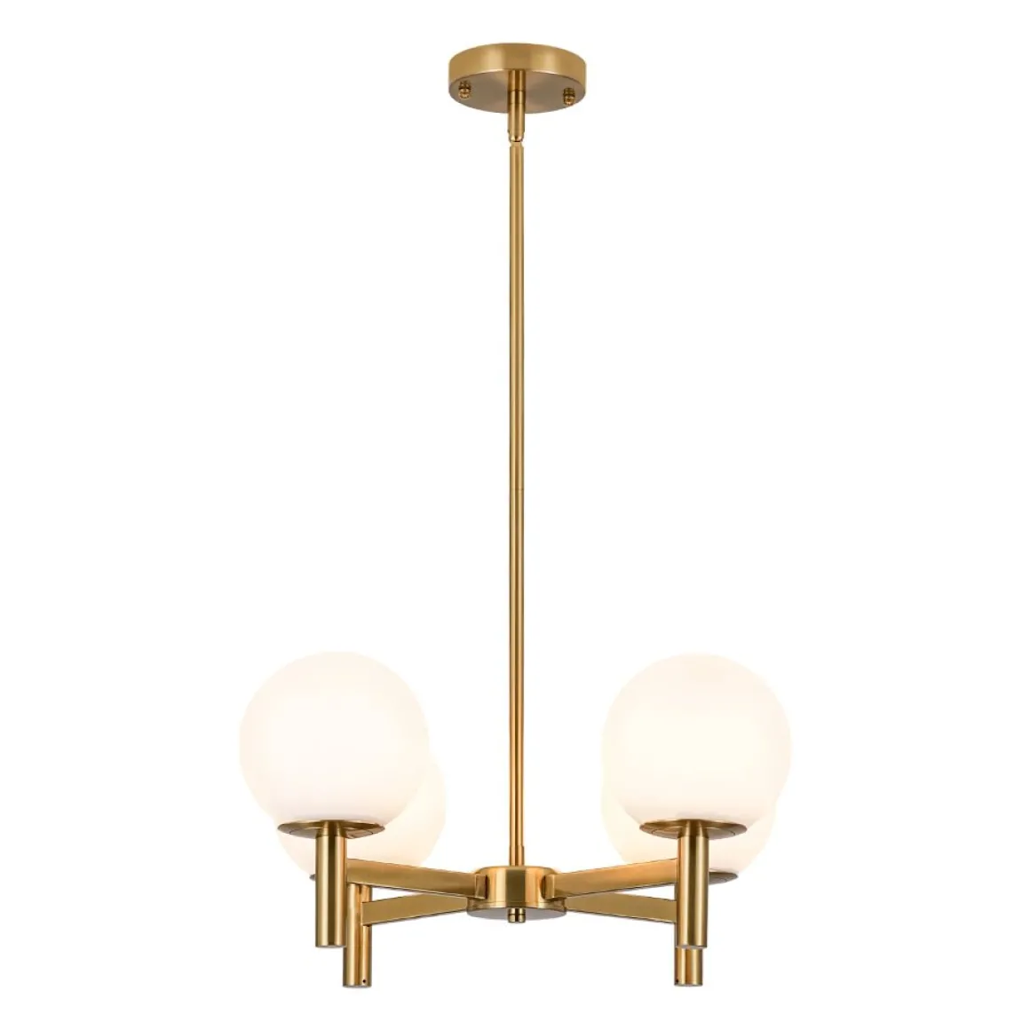 Brass 4-Light Opal Glass Globe Round Sputnik Chandelier