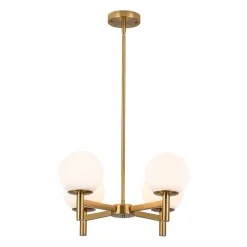 Brass 4-Light Opal Glass Globe Round Sputnik Chandelier