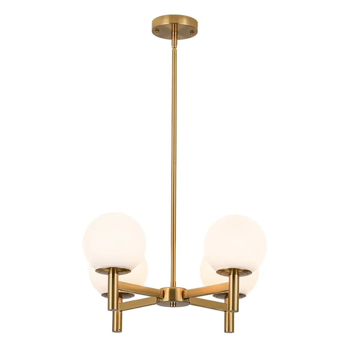Brass 4-Light Opal Glass Globe Round Sputnik Chandelier