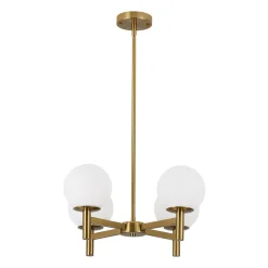 Brass 4-Light Opal Glass Globe Round Sputnik Chandelier
