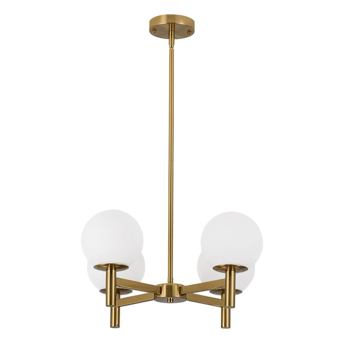 Brass 4-Light Opal Glass Globe Round Sputnik Chandelier