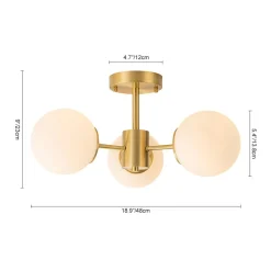 Brass 3-Light Opal Glass Globe Semi Flush Mount
