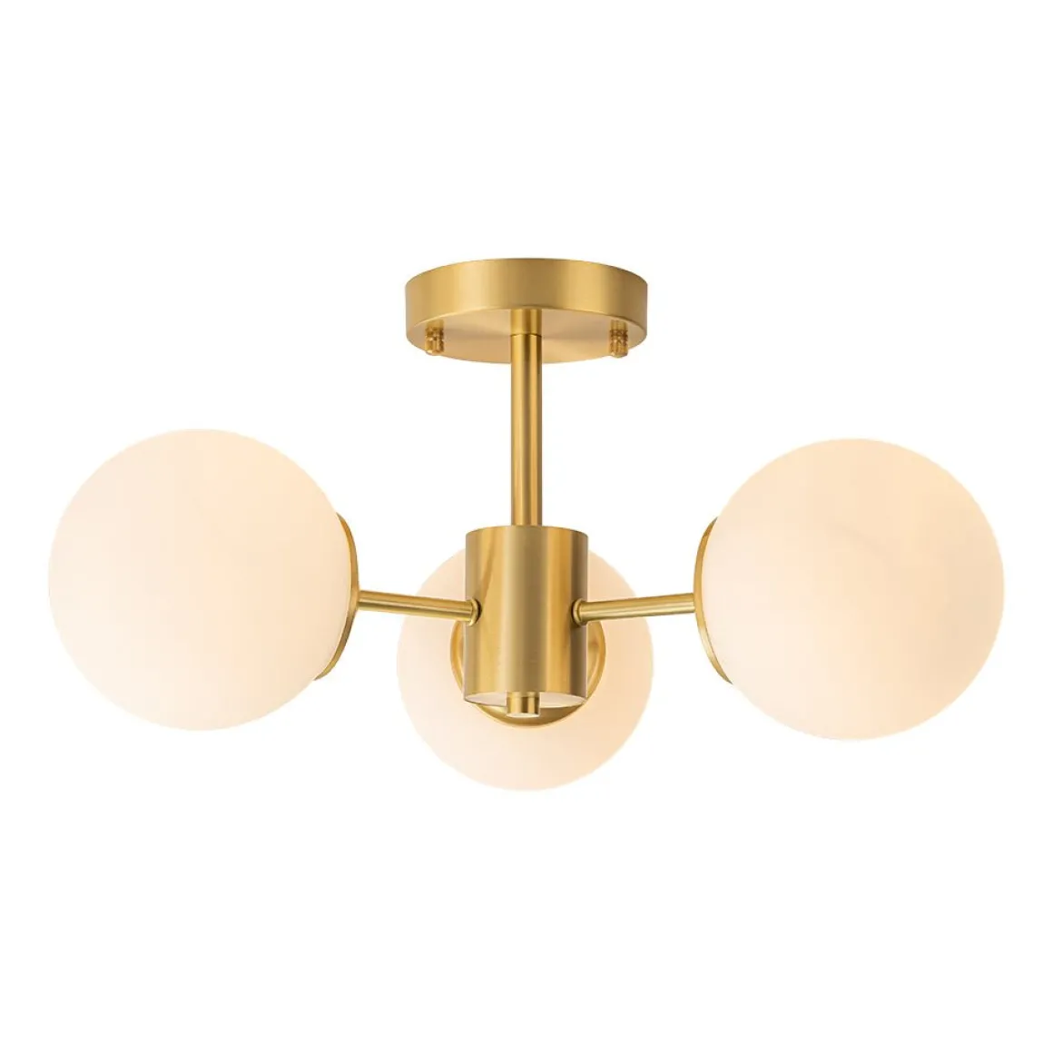 Brass 3-Light Opal Glass Globe Semi Flush Mount