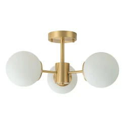 Brass 3-Light Opal Glass Globe Semi Flush Mount