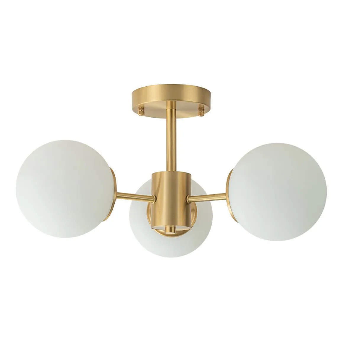 Brass 3-Light Opal Glass Globe Semi Flush Mount