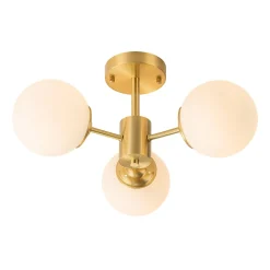 Brass 3-Light Opal Glass Globe Semi Flush Mount
