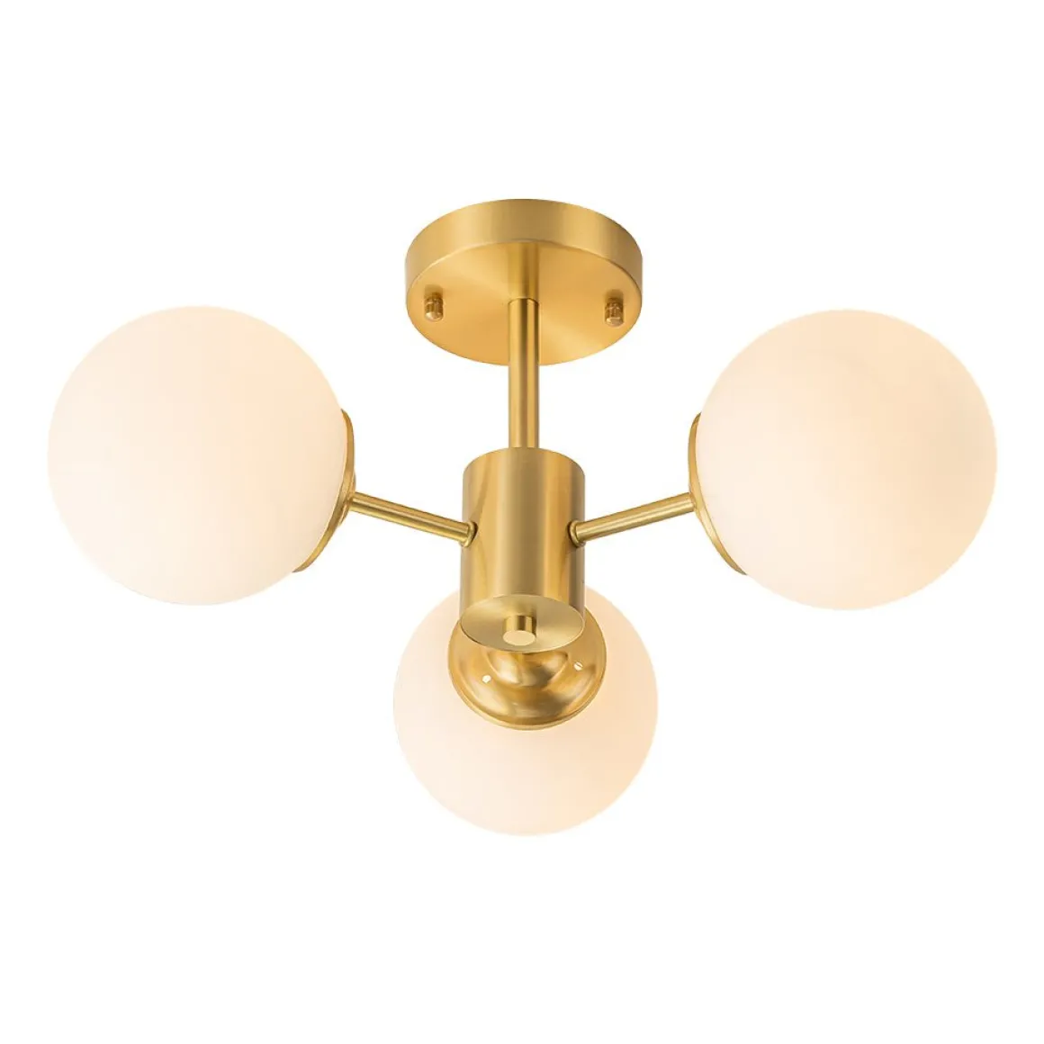 Brass 3-Light Opal Glass Globe Semi Flush Mount