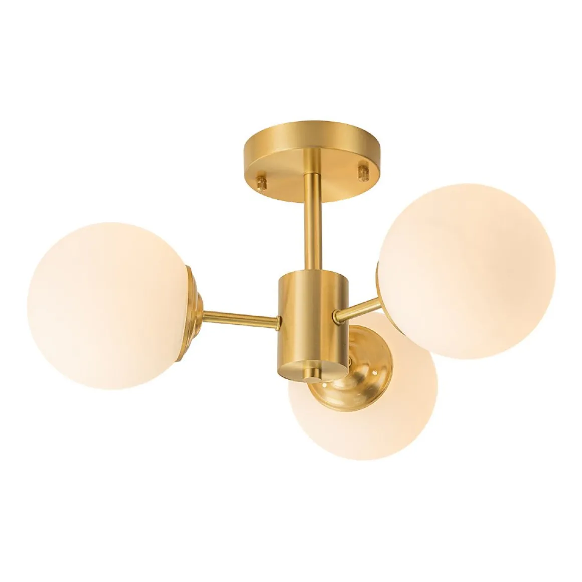 Brass 3-Light Opal Glass Globe Semi Flush Mount