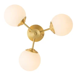 Brass 3-Light Opal Glass Globe Semi Flush Mount