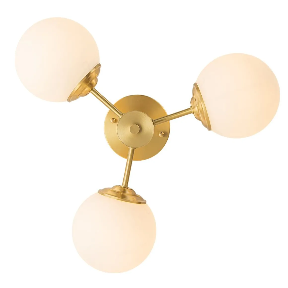 Brass 3-Light Opal Glass Globe Semi Flush Mount
