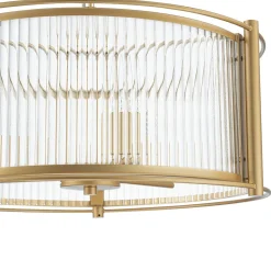 Brass 3-Light Ribbed Glass Drum Lantern Pendant Light