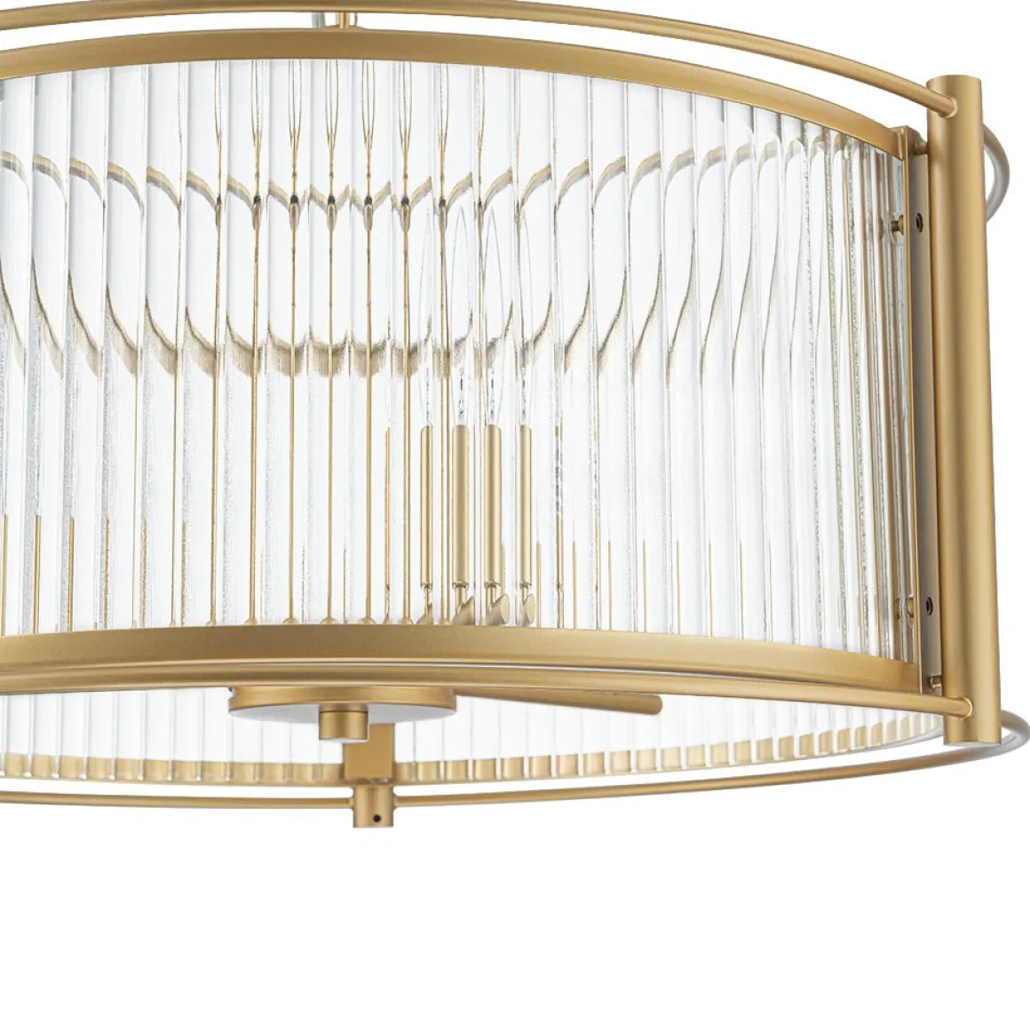 Brass 3-Light Ribbed Glass Drum Lantern Pendant Light