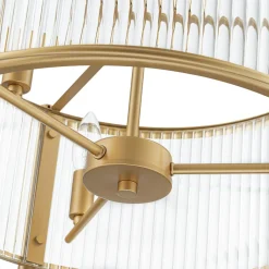 Brass 3-Light Ribbed Glass Drum Lantern Pendant Light