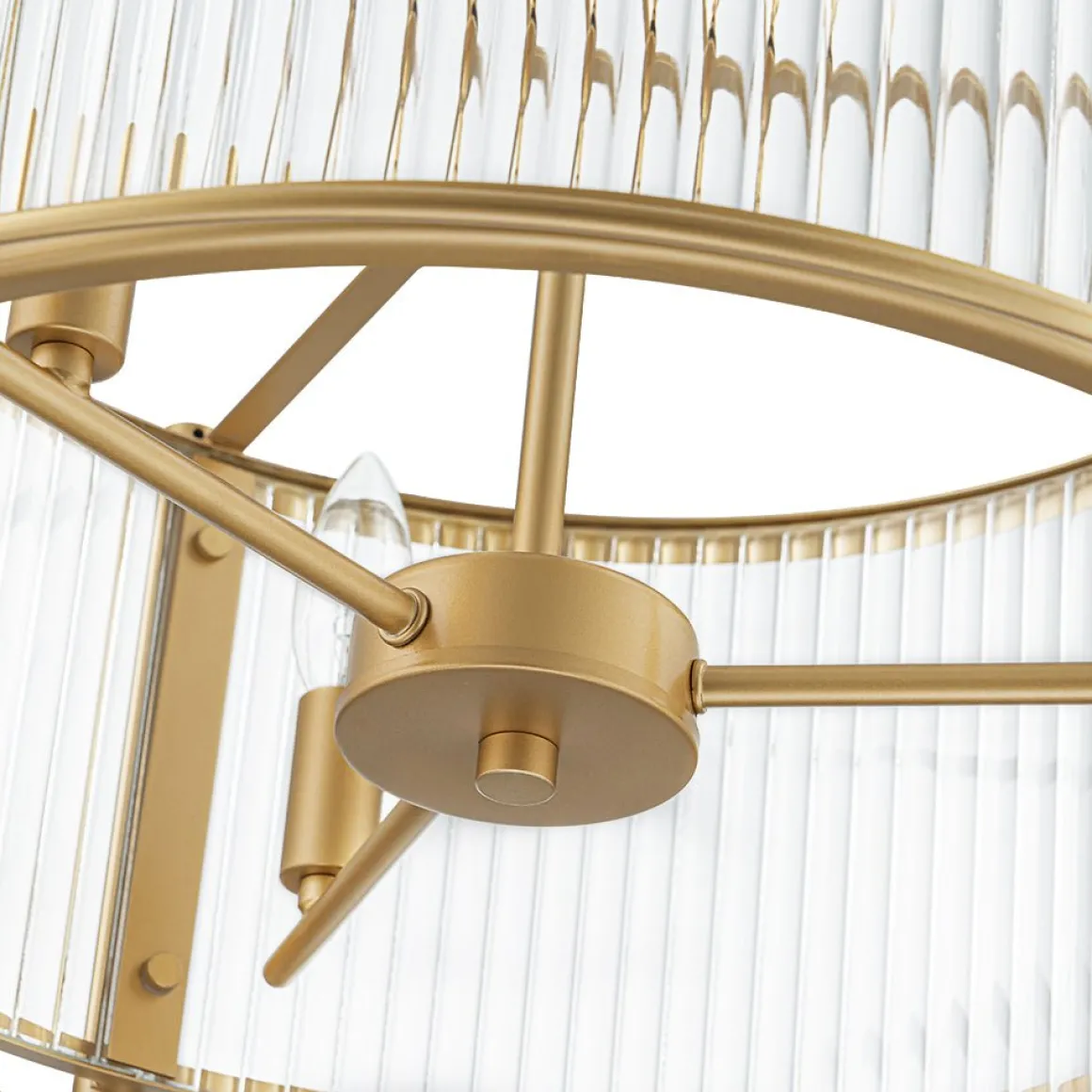 Brass 3-Light Ribbed Glass Drum Lantern Pendant Light