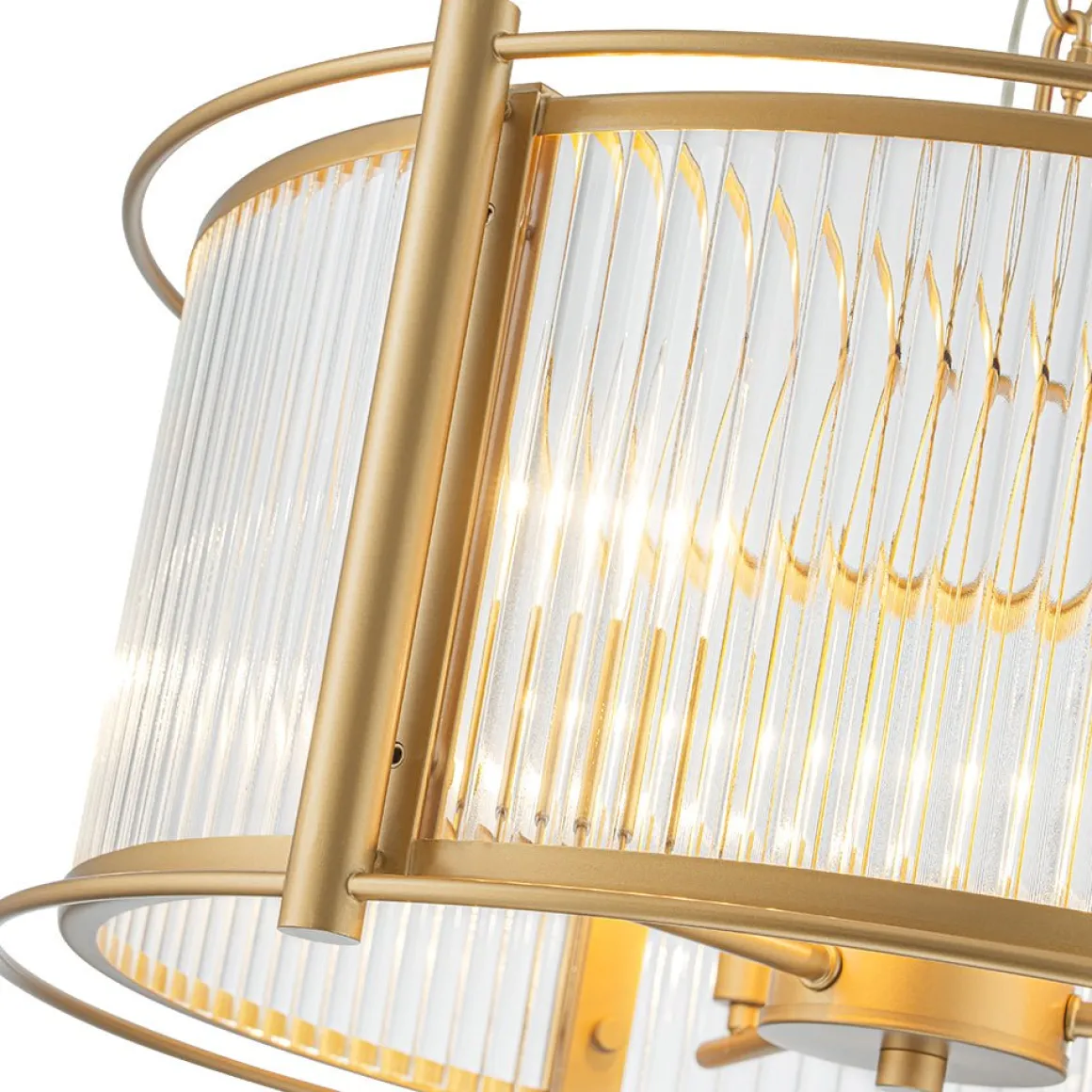 Brass 3-Light Ribbed Glass Drum Lantern Pendant Light