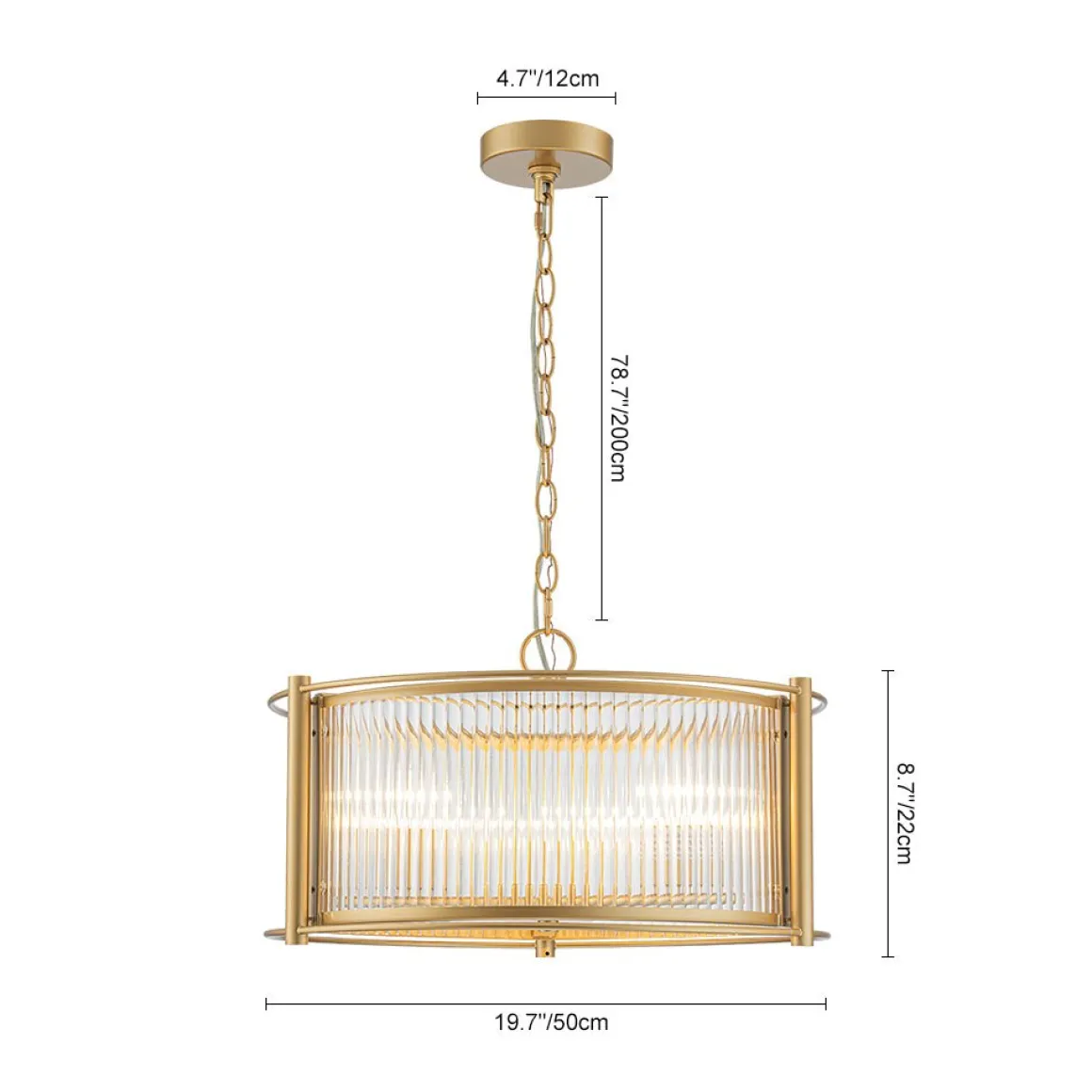 Brass 3-Light Ribbed Glass Drum Lantern Pendant Light