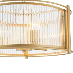 Brass 3-Light Ribbed Glass Drum Lantern Pendant Light