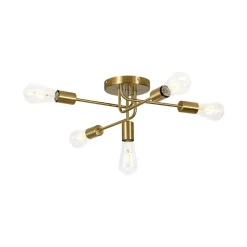 Brass 5-Light Tiered Linear Sputnik Semi Flush Mount