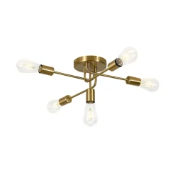 Brass 5-Light Tiered Linear Sputnik Semi Flush Mount