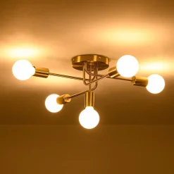 Brass 5-Light Tiered Linear Sputnik Semi Flush Mount