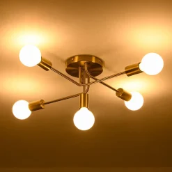 Brass 5-Light Tiered Linear Sputnik Semi Flush Mount